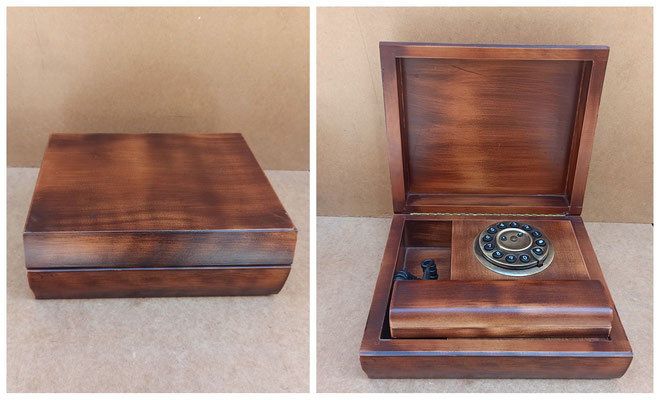 Reproducción teléfono madera con caja. Ref web 005