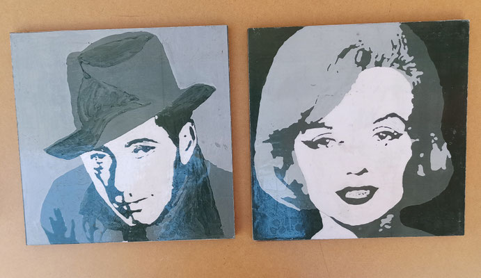 Placas servicios Hombre/mujer madera blanco y negro (Bogart/Monroe). 25x25 