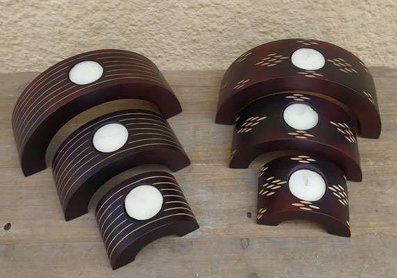 Set 3 Portavelas madera. Ref EL1451. 20x6x11