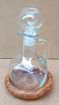 Aceitera cristal base madera de olivo. Ref 40539. 16x10