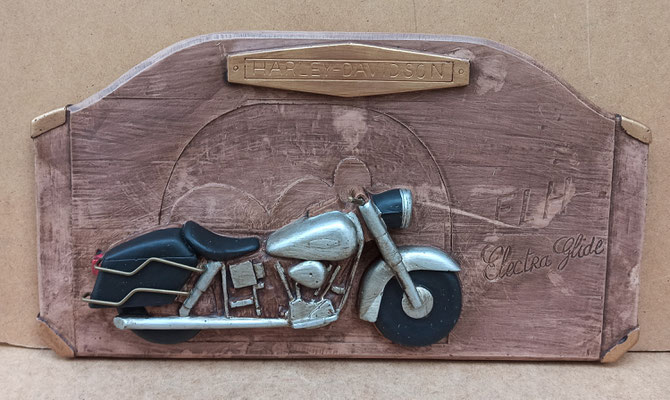 Cuadro cerámica en relieve Harley Davidson. 38x20