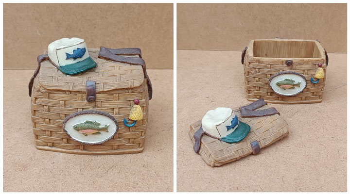 Caja resina cesta de pesca. Ref 4665/589. 9x7x8