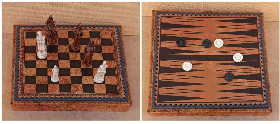 Ajedrez/backgammon piel hecho a mano en Italia. Ref 40840. 28x28x4