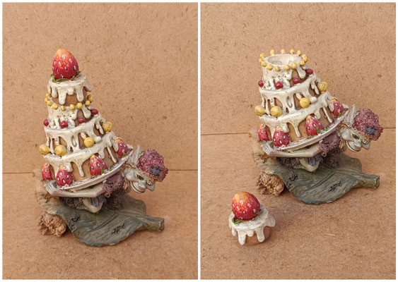 Duende con tarta caja resina. Ref 44025. 15x11x9