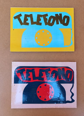 Señal Teléfono en madera. 23x16