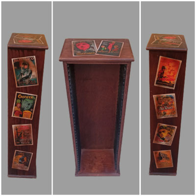 Mueble guarda DVD madera etiquetas cine. 70x15x24
