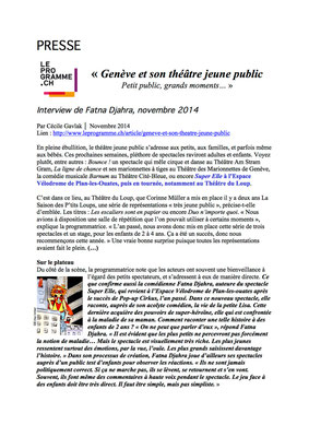 Genève et son théâtre Jeune public / Le Programme.ch / nov 14
