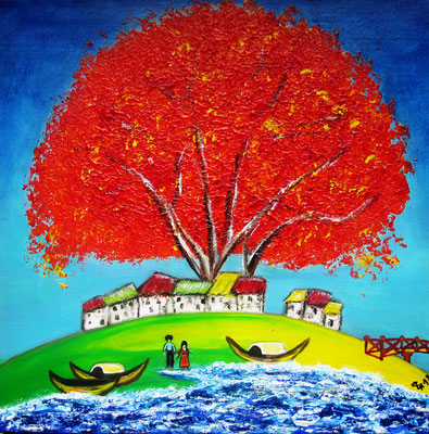 Tree of Joy, 40 x 40 cm, Mischtechnik auf Leinwand