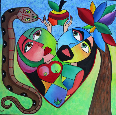 Adam und Eva, Acryl auf Leinwand, 60 x 60 cm