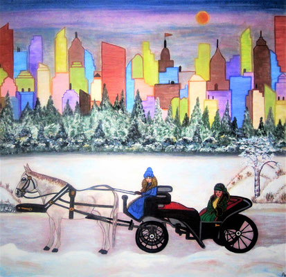 New York im Schnee, 80 x 80 cm, Acryl auf Leinwand