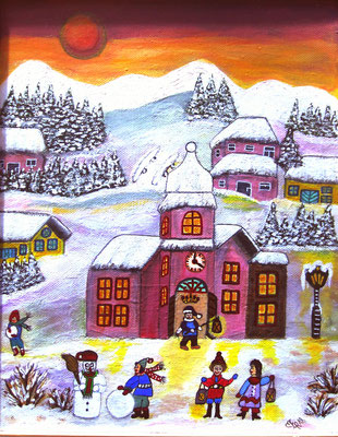 Winterfreuden, 30 x 25 cm, Acryl auf Leinwand
