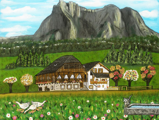 Haus Dolomitenblick, 60 x 50 cm, Acryl auf leinwand