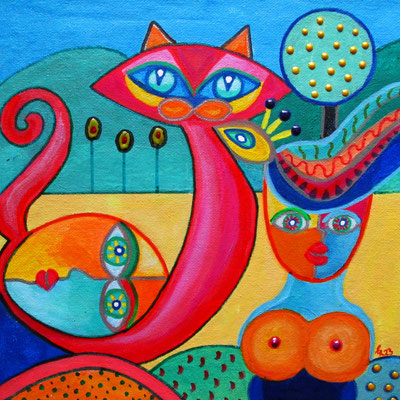 Love of Cat, Acryl auf Leinwand, 20 x 20 cm