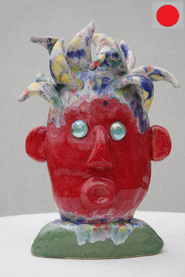 "O" Keramik aus weißem Ton bunt glasiert,  28cm hoch