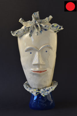 "Der Blaublütige" Keramik aus weißem Ton bunt glasiert,  35cm hoch