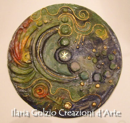 "CERCHI NEL GRANO" - Ceramica dorata - Diametro cm. 29 ca.