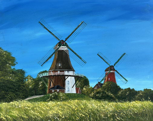 "Zwillingsmühlen Greetsiel" Acryl auf Leinwand 40x50cm