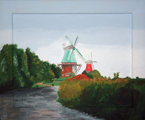 "Zwillingsmühlen Greetsiel" Acryl auf gerahmten Karton 24x30 cm 10.2002