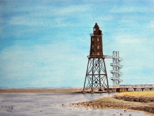 "Leuchtturm Obereversand" in Dorum Neufeld Pastell auf Tonpapier DIN A4 Format 05.2008