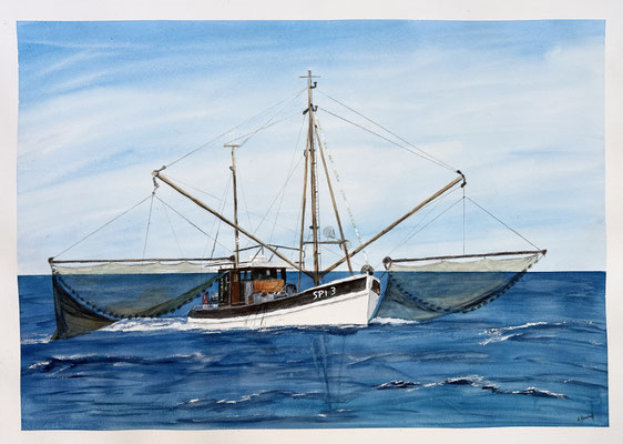 " Kutter aus Spieka" Aquarell 70x50cm 08.2024