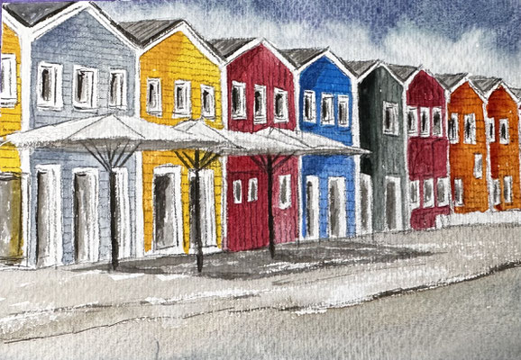 "Hummer-Hütten auf Helgoland" Aquarell 18x13cm