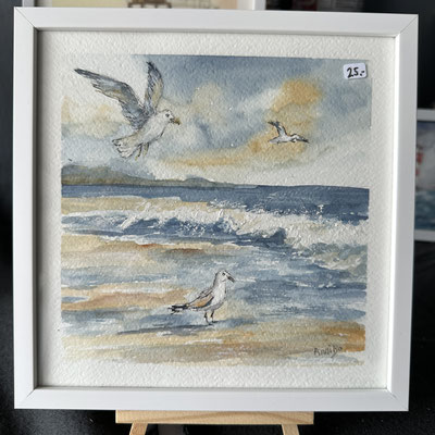 "Möwen" Aquarell 25x25cm gerahmt