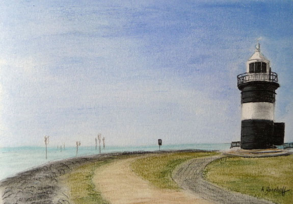 "Leuchtturm Kleiner Preuße" in Wremen Pastell auf Tonpapier 16x21 cm 07.2011