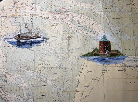 Kutter und Neuwerk Acryl auf Seekarte 10.2022