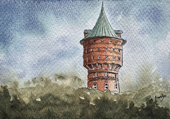 Wasserturm in Cuxhaven" Aquarell 18x13cm 12.2024
