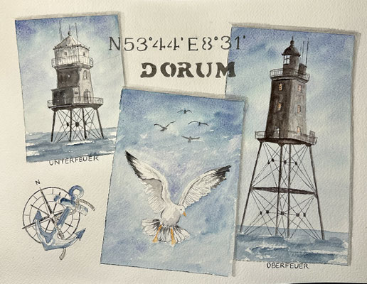 "Ober und Unterfeuer Dorum" Aquarell 40x30cm