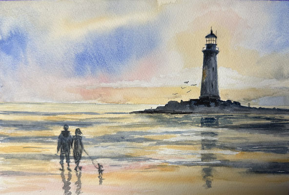 "Strandspaziergang" Aquarell auf Fabriano DinA4 09.2024 