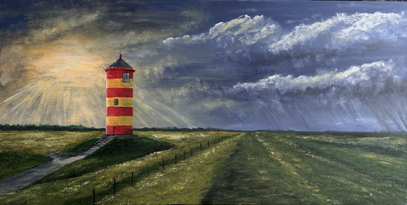 Pilsumer Leuchtturm Acryl auf Leinwand 50x100x4cm