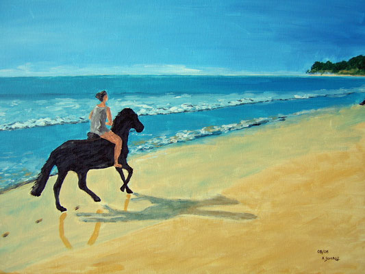 "Isas Pferd am Strand" Acryl auf Leinwand 50x70 cm 08.2006