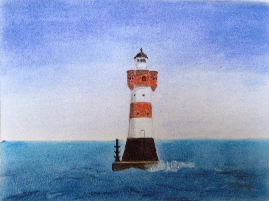 "Leuchtturm Roter Sand" in der Wesermündung Pastell auf Tonpapier 16x21 cm 07.2011