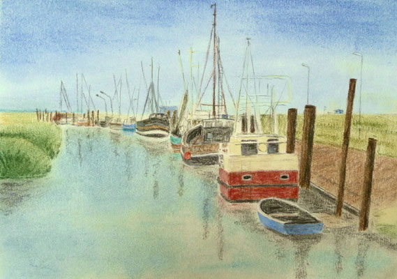 "Spieka-Neufeld" Der Kutterhafen Pastell auf Tonpapier 16x21 cm 07.2011