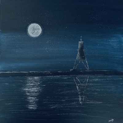 Kugelbake bei Nacht" Acryl auf Leinwand 40x40cm 09.2025