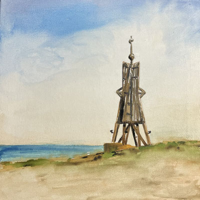 "Kugelbake in Cuxhaven" auf Leinwand in Aquarell 20x20cm 