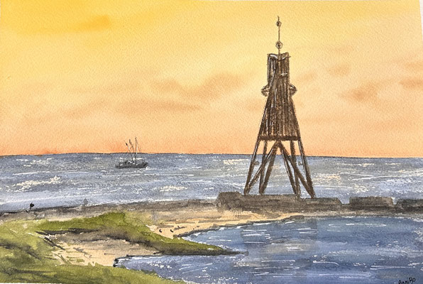 "Kugelbake" Aquarell DinA4 gerahmt