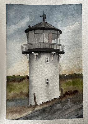 "Leuchtturm Dicke Berta" in Cuxhaven Aquarell auf Baumwollpapier DinA4 02.2024