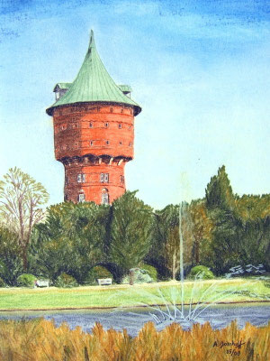 "Wasserturm" in Cuxhaven am Kämmerer Platz Pastell auf Tonpapier DIN A4 Format 05.2008