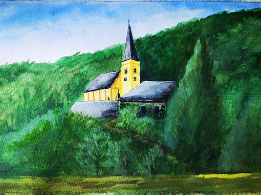 "Kirche in Senheim an der Mosel" Aquarell auf DinA4 08.2019