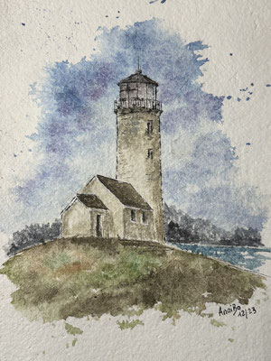 "Irgendein Leuchtturm" Aquarell auf Baumwolle 12.2023