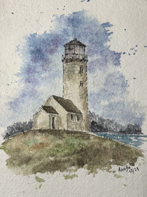 "Irgendein Leuchtturm" Aquarell auf Baumwolle 12.2023