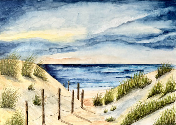 "Dünen in Dänemark" Aquarell auf Leinwand 50x70cm 09.2023