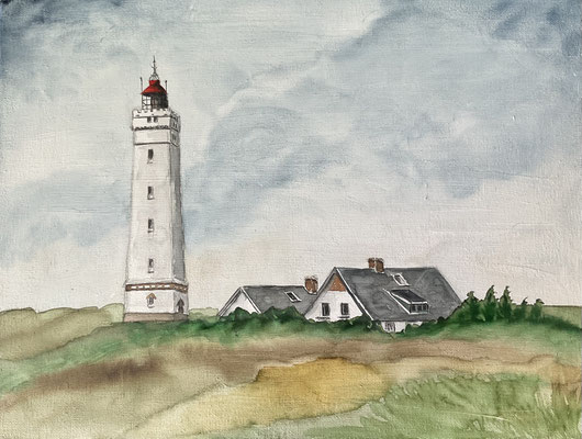 "Leuchtturm Blavand in Dänemark" auf Leinwand 30x40cm/08.2023