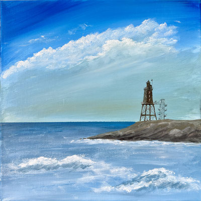 Leuchtturm „Obereversand“ Acryl auf Leinwand 40x40cm 08.2025