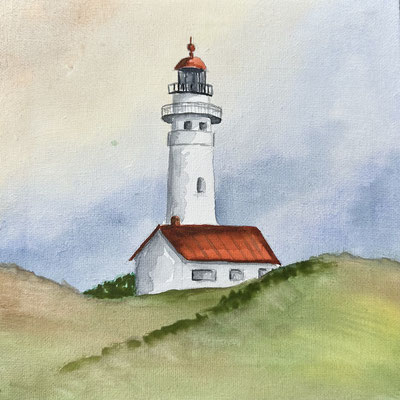 "Leuchtturm auf Leinwand in Aquarell 20x20cm