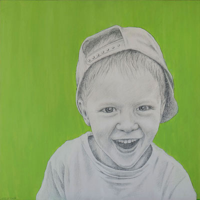 Portrait, Acryl u. Künstlerstift auf Holz, 60cm x 60cm x 3cm