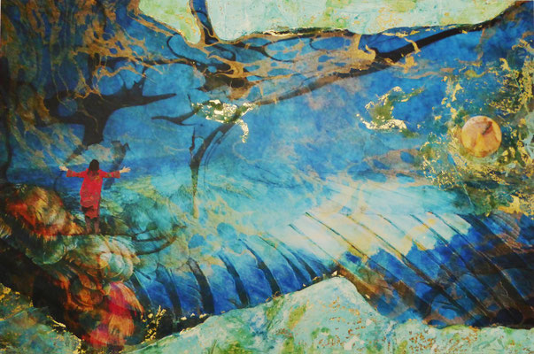 "Miraculum", 80 x 60 cm, Leinwanddruck, oxydiertes Dekorgold