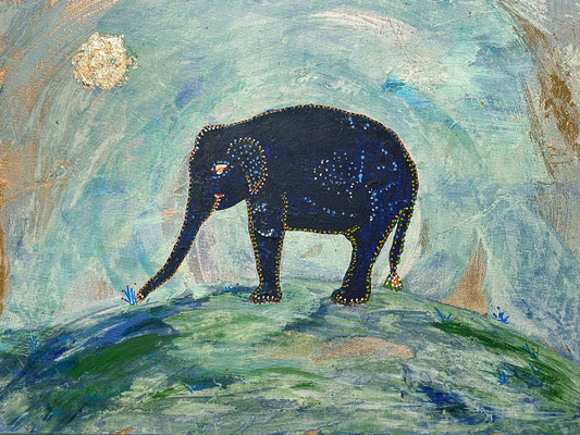 innergardens Kunst, Dekorgold, Acrylfarbe, Elefant